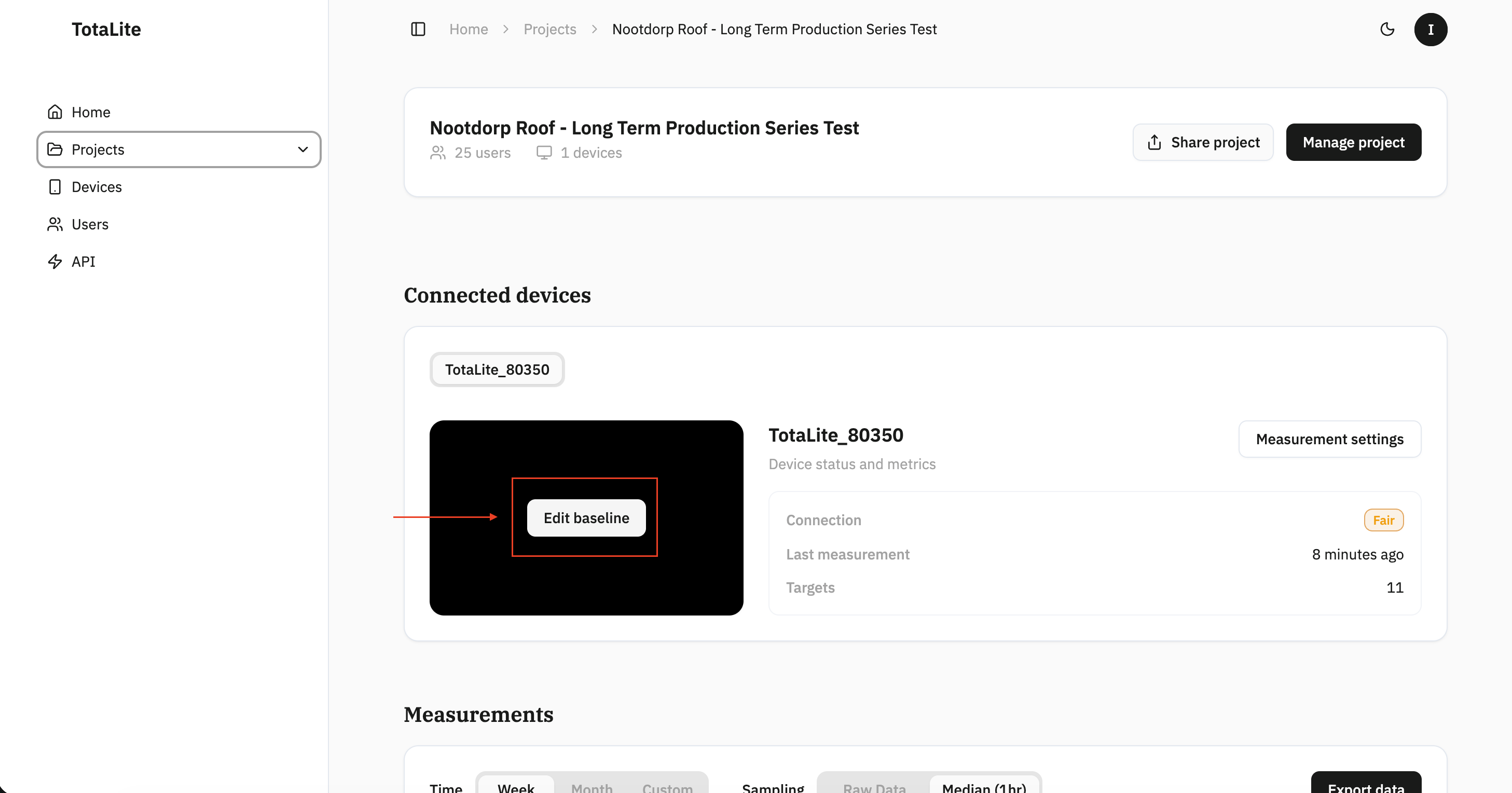Edit baseline button